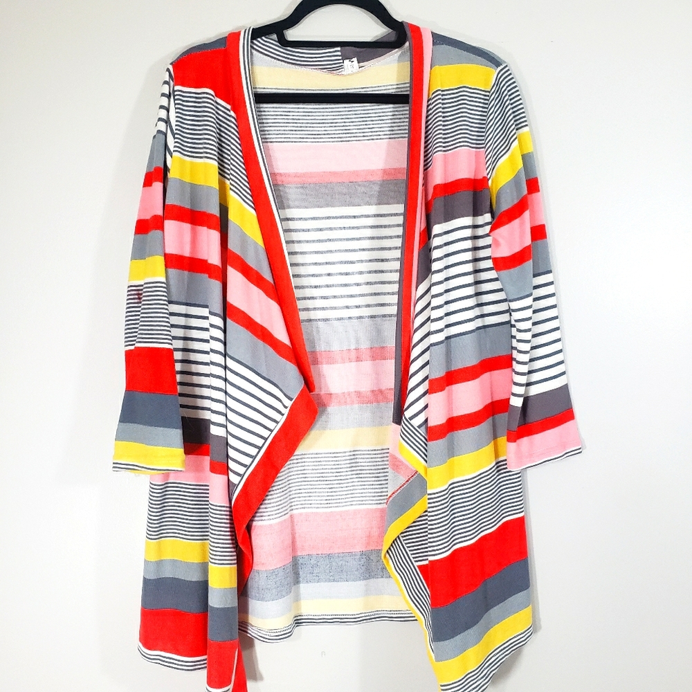 YOBE multi-stripe open front cardigan sweater